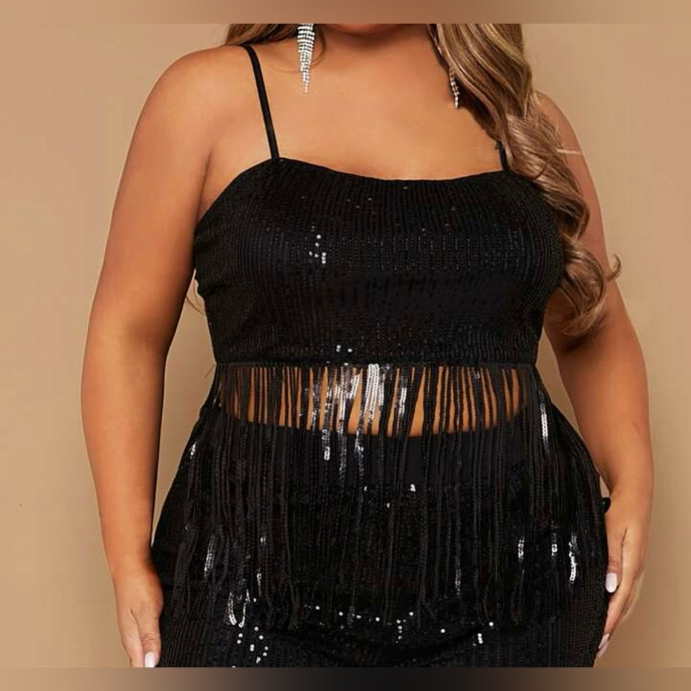 NEW 3 XL SHEIN SXY Plus Fringe Trim Sequin Cami Top
